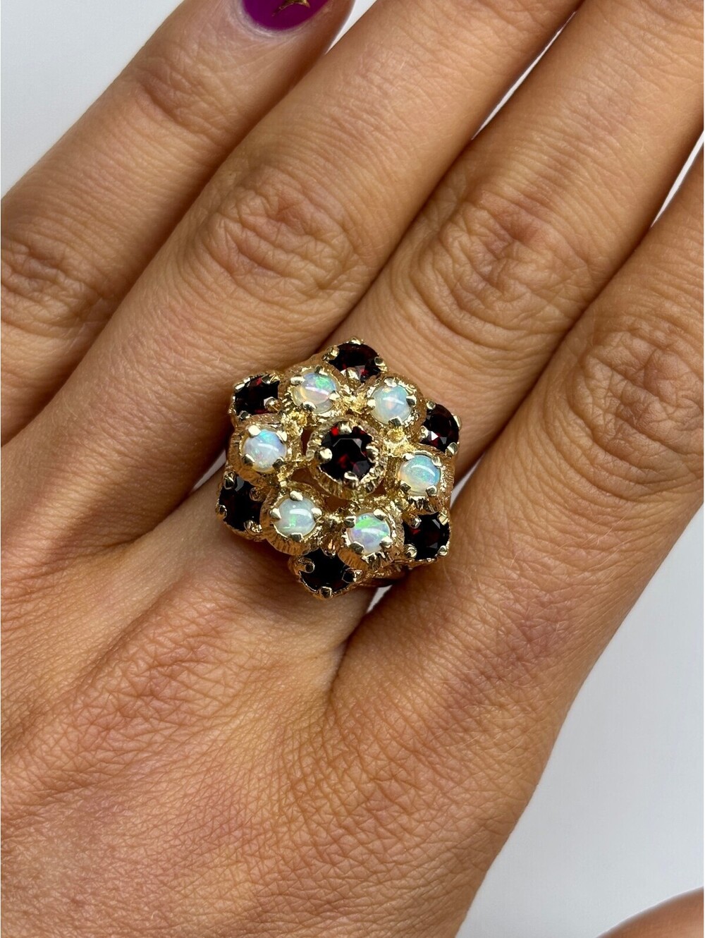 14k Yellow Gold Opal and Ruby Ring